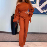 Off-shoulder casual high waist large wide leg jumpsuit