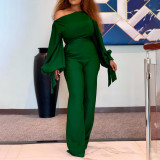 Off-shoulder casual high waist large wide leg jumpsuit