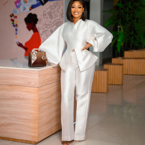 Casual long-sleeved shirt and trousers suit two-piece set