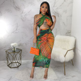 Sexy sleeveless strapless backless dress with split print dress