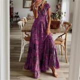 Waistband floral print large hem dress