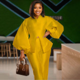 Casual long-sleeved shirt and trousers suit two-piece set