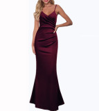 Solid color slim slim suspender large swing dress