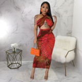 Sexy sleeveless strapless backless dress with split print dress