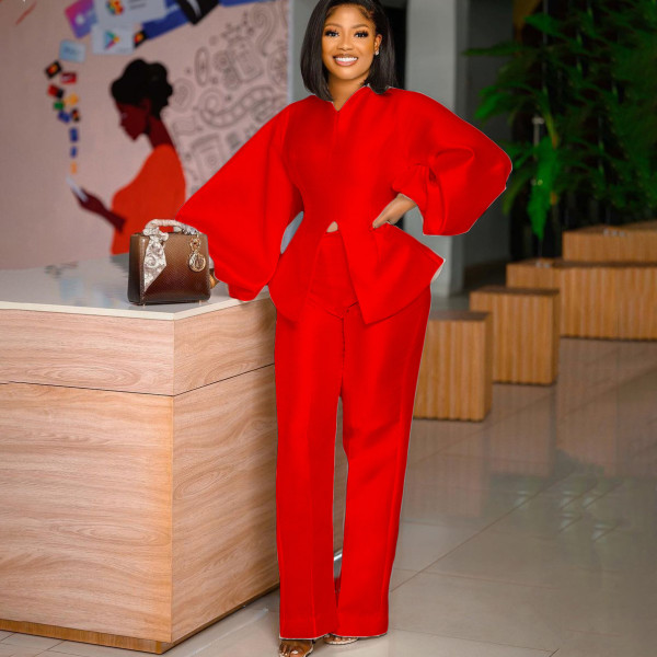 Casual long-sleeved shirt and trousers suit two-piece set