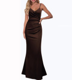 Solid color slim slim suspender large swing dress