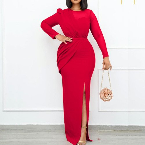 Large women's mesh patchwork dress long dress