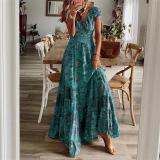 Waistband floral print large hem dress