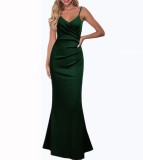 Solid color slim slim suspender large swing dress