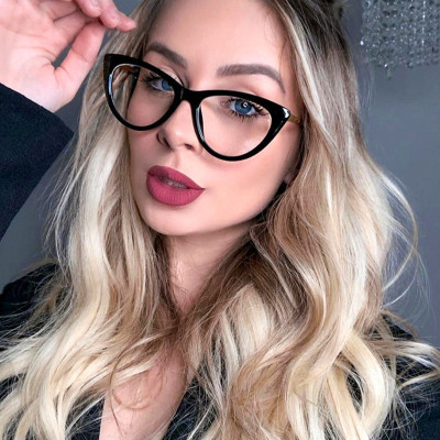 Fashion cat's eye lens frame simple style large frame anti-blue light glasses women's color change lens flat lens