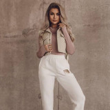 Lace-up trend hollow-out work style vest top