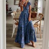 Waistband floral print large hem dress