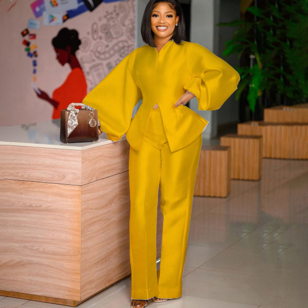 Casual long-sleeved shirt and trousers suit two-piece set