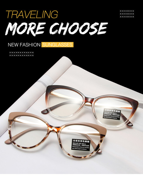 Fashion cat's eye lens frame simple style large frame anti-blue light glasses women's color change lens flat lens