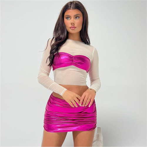 Sexy mesh perspective slimming street shot with solid color top