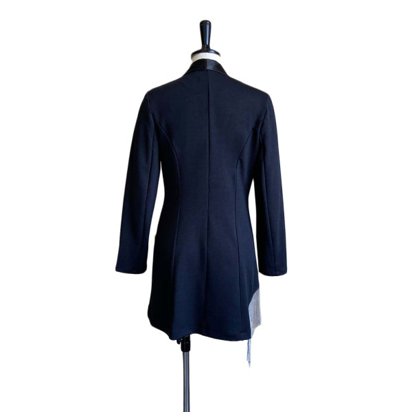 Solid V-neck fringe patchwork suit collar large dress