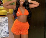 Sports casual printed letter sling top fashion two-piece suit