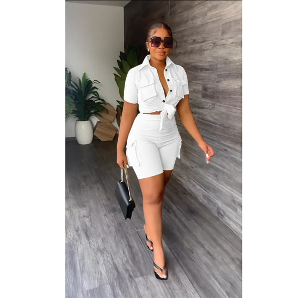 Shirt short sleeve shorts solid color two-piece set