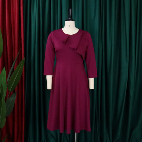 Solid color round-neck temperament swing dress