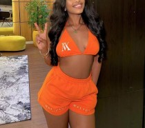 Sports casual printed letter sling top fashion two-piece suit