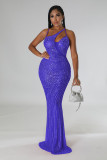 Fashionable women's dress with buttocks, sloping shoulder sling, sexy perspective ironing, evening dress dress