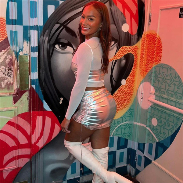 Sexy mesh perspective slimming street shot with solid color top