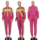 Casual fashion color blocking cardigan two-piece set