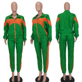 Casual fashion color blocking cardigan two-piece set