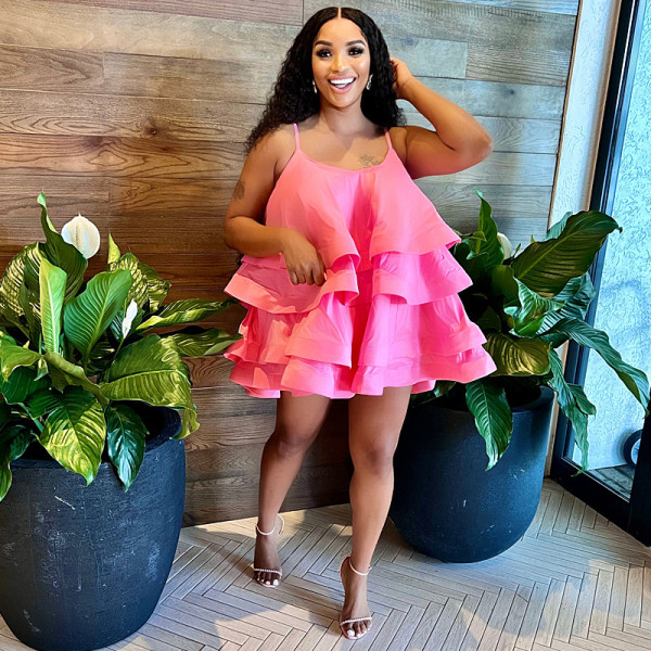 Women's suspender skirt ruffle cake skirt suspender sexy dress