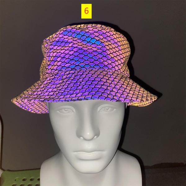 Seven-color pattern reflective fisherman hat Men's and women's outdoor leisure sunscreen hat Colorful luminous sunshade hat