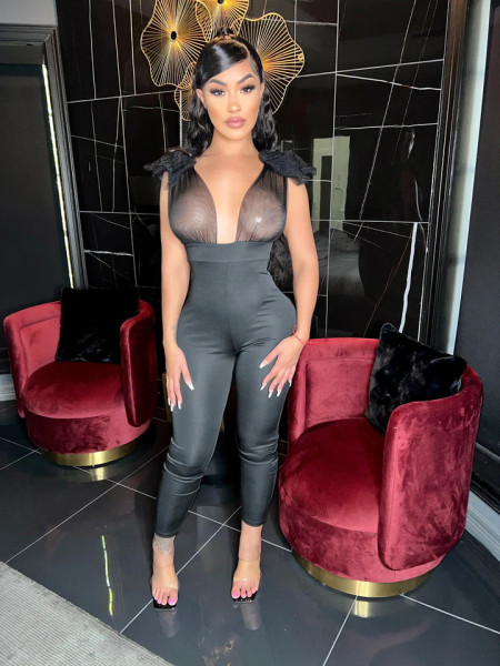 Sexy tight-fitting mesh patchwork bandage perspective jumpsuit for women