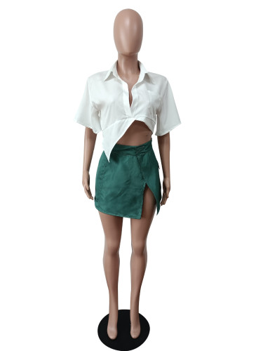 Irregular shirt skirt apron suit