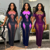 Full-body positioning printing sexy short-sleeved dress