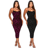 Strap sleeveless back embossed sexy dress
