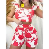 Printed short vest pocket shorts fashion casual suit