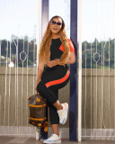 Sweater contrast panel sports casual suit