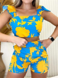 Printed short vest pocket shorts fashion casual suit