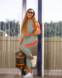 Sweater contrast panel sports casual suit