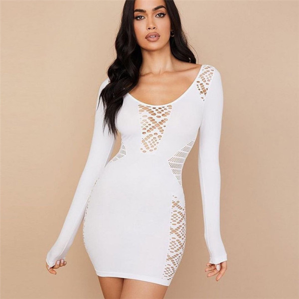 Fashion jacquard cut-out low neck high waist slim short dress
