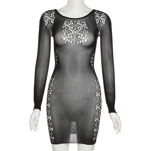 Fashion jacquard cut-out low neck high waist slim short dress