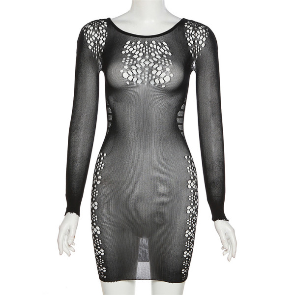 Fashion jacquard cut-out low neck high waist slim short dress
