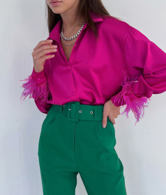 Fashion casual shirt with ice silk feather panel design ostrich hair feeling