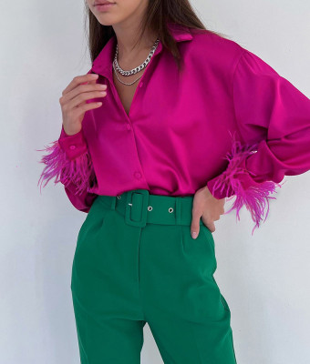 Fashion casual shirt with ice silk feather panel design ostrich hair feeling