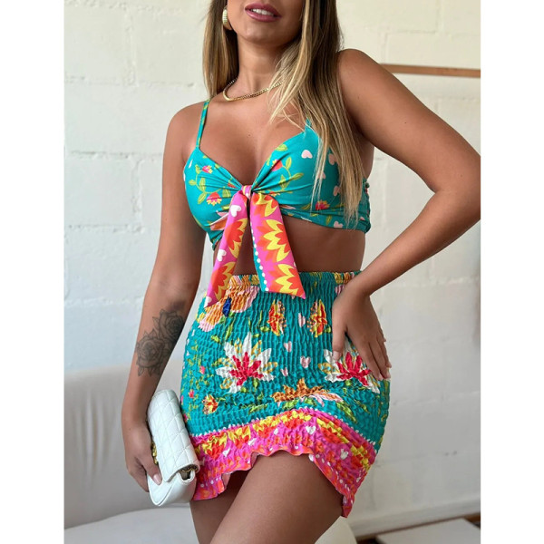 Lace-up suspender waistcoat high waist pleated buttock skirt fashion casual suit