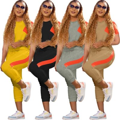 Sweater contrast panel sports casual suit