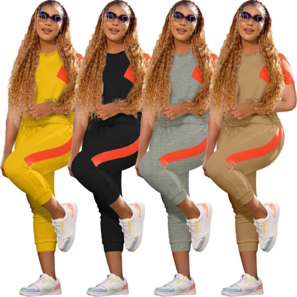 Sweater contrast panel sports casual suit