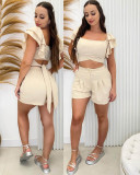 Fresh and sweet ruffle lace waistcoat high waist shorts two-piece set