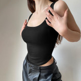 Basic U-neck slim curved hem vest ins small fashion hot girls casual versatile top