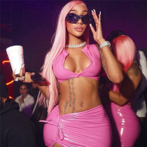 Women's sexy glossy imitation leather tight-fitting vest, high waist, buttocks, short skirt suit