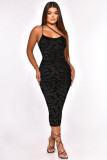 Strap sleeveless back embossed sexy dress